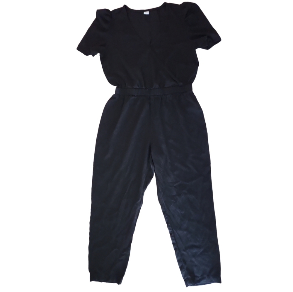 Old Navy Black Jumpsuit Crossover Neckline Gathered Shoulder Sleeves  Si…